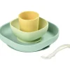 Coffret repas en silicone jaune et vert (4 pièces)