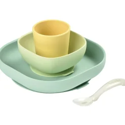 Coffret repas en silicone jaune et vert (4 pièces)
