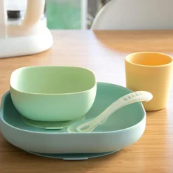 Coffret repas en silicone jaune et vert (4 pièces)