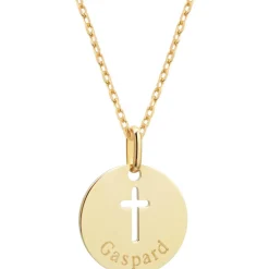Collier chaîne croix ajourée personnalisable (plaqué or 18 carats)