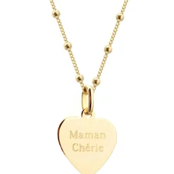 Collier Cœur rouge chaîne perlée personnalisable (plaqué or)