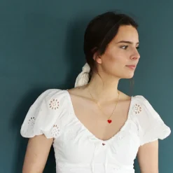 Collier Cœur rouge chaîne perlée personnalisable (plaqué or)