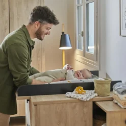 Commode à langer 3 tiroirs en chêne blond noir Marcel