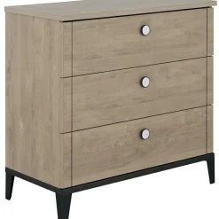 Commode à langer 3 tiroirs en chêne blond noir Marcel