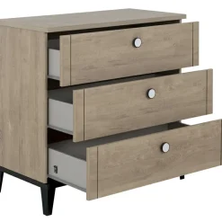 Commode à langer 3 tiroirs en chêne blond noir Marcel