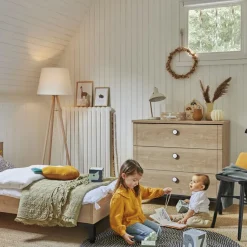 Commode à langer 3 tiroirs en chêne blond noir Marcel