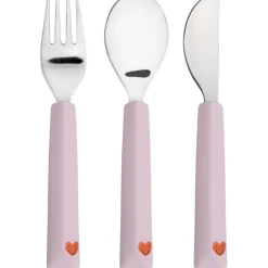 Couverts en silicone Happy Rascals Coeur lavande (3 pièces)