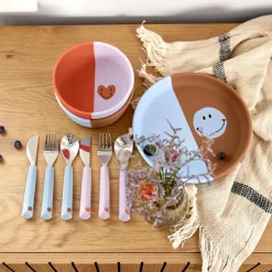 Couverts en silicone Happy Rascals Coeur lavande (3 pièces)