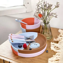 Couverts en silicone Happy Rascals Smile bleu ciel (3 pièces)