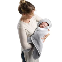 Couverture Babynomade double polaire gris chiné et blanc (0-6 mois)