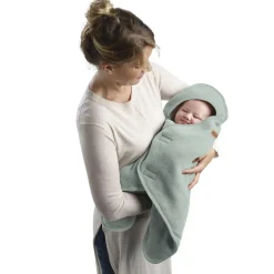 Couverture Babynomade double polaire vert sauge et blanc (0-6 mois)