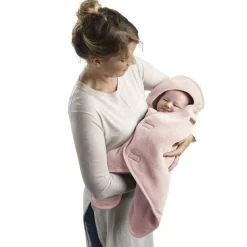 Couverture Babynomade double polaire rose poudré et blanc (0-6 mois)