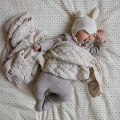 Couverture bébé en tricot Pointelle Off White