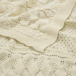 Couverture bébé en tricot Pointelle Off White