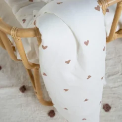 Couverture écrue Jersey coeurs dorés (80 x 100 cm)