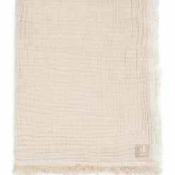 Couverture en gaze de coton Fringe Stripe Biscuit (120 x 120 cm)