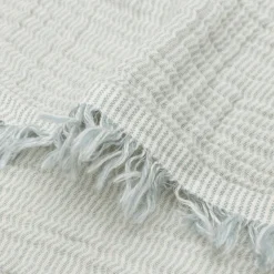 Couverture en gaze de coton Fringe Stripe Sea Green (75 x 100 cm)