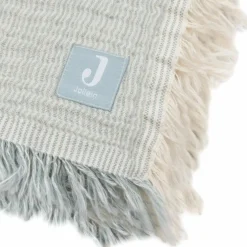 Couverture en gaze de coton Fringe Stripe Sea Green (75 x 100 cm)