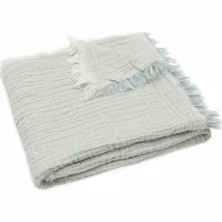 Couverture en gaze de coton Fringe Stripe Sea Green (120 x 120 cm)