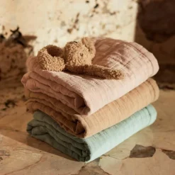 Couverture en gaze de coton Jacquard Sea Green (75 x 100 cm)