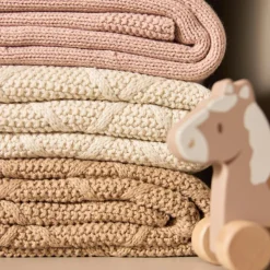 Couverture en polaire Check Knit Oatmeal (100 x 150 cm)