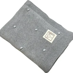 Couverture en tricot et coton bio gris et bleu clair (80 x 100 cm)