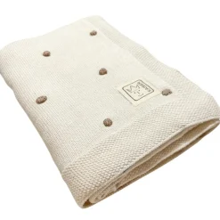 Couverture en tricot et coton bio crème et marron (80 x 100 cm)