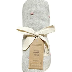 Couverture en tricot et coton bio gris et rose (80 x 100 cm)