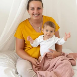 Couverture en tricot et flanelle Vieux rose (75 x 100 cm)