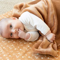 Couverture en tricot et flanelle Camel (75 x 100 cm)