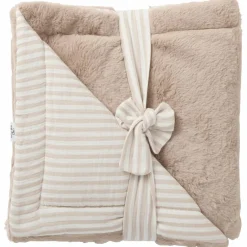 Couverture Luxe fausse fourrure angora et gaze rayé galet (70 x 100 cm)