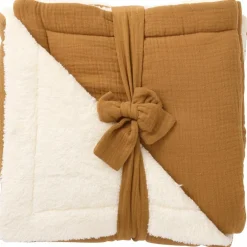 Couverture peluche double gaze et microfibre havane (70 x 100 cm)