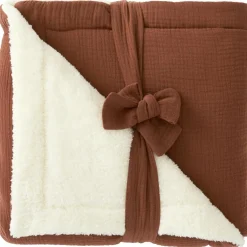 Couverture peluche double gaze et microfibre toffee (70 x 100 cm)