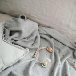 Couverture tricotée en coton bio Pointelle Gray melange (100 x 80 cm)