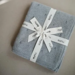 Couverture tricotée en coton bio Pointelle Gray melange (100 x 80 cm)