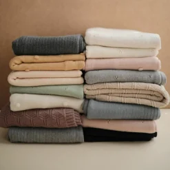 Couverture tricotée en coton bio Pointelle Gray melange (100 x 80 cm)