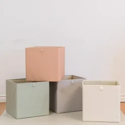 Cube de rangement en tissu recyclé Uni argile