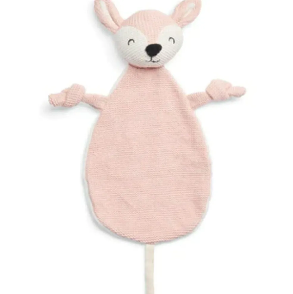 Doudou attache sucette biche en tricot rose pâle