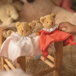 Doudou plat avec Hochet Ours Rose poudré