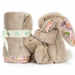Doudou plat Lapin en fleurs Beige