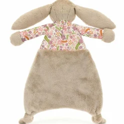 Doudou plat Lapin en fleurs Beige