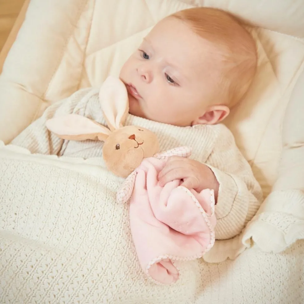 Doudou plat Lapin rond rose