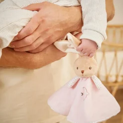 Doudou plat Lapin rond rose