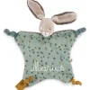 Doudou plat lapin sauge Trois petits lapins (personnalisable)