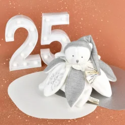 Doudou plat pétales Ours Argent (25 cm)