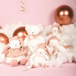 Doudou plat pétales Ours Rose (25 cm)