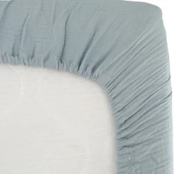 Drap housse en gaze de coton bleu vintage (60 x 120 cm)