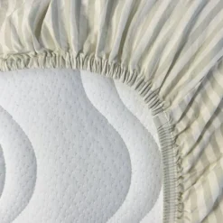 Drap housse percale de coton Rayé Tilleul (70 x 140 cm)