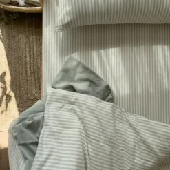 Drap housse percale de coton Rayé Tilleul (70 x 140 cm)
