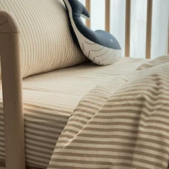 Drap housse percale de coton Rayé Ambre (70 x 140 cm)